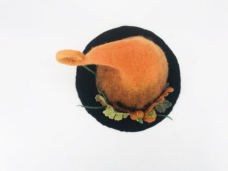 Handmade felt wood pumpkin hat wool hat felt hat Hand Made Felt Witch Hat image 2