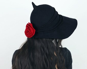 Chapeau de jupe de danse en feutre de laine chapeau haut de forme noir chapeau de dames créatives chapeau de mode chapeau de laine chapeau de feutre fait à la main