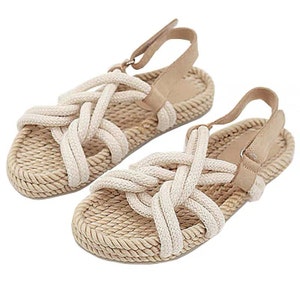 New Style Woven Straw Rope I Sandals Summer Flat Roman Student Toe ...