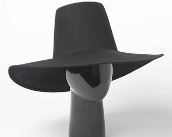chapeau haut de forme vintage en laine avec grand avant-toit, forme concave, chapeau haut de forme en feutre