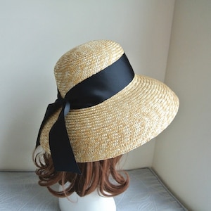 French retro summer sun hat holiday beach black big bell hat.Women's summer straw hat-Straw Hat -sun hat