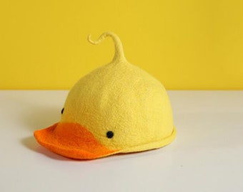 Handmade wool felt cap with duck cap and small yellow duck cap