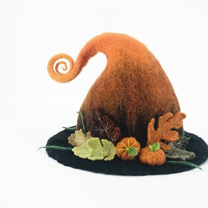 Handmade felt wood pumpkin hat wool hat felt hat Hand Made Felt Witch Hat image 3