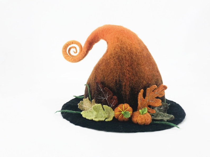 Handmade felt wood pumpkin hat wool hat felt hat Hand Made Felt Witch Hat image 3