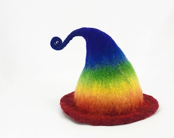 Handmade felt wet felt candy rainbow hat  felt cap felt hat Hand Made Felt Witch Hat