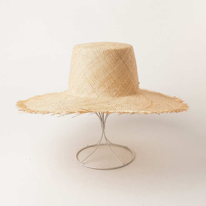Simple and fashionable high flat top with large eaves grinding-edge bauble straw hat outdoor sunshade with large brim flat top straw hat
