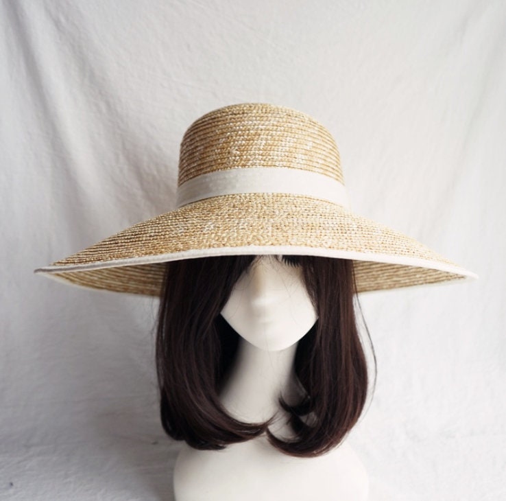 Straw Straw Hat With Large Brim Summer Lady French Elegance - Etsy