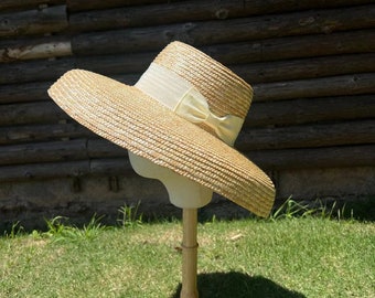 French vintage Hepburn elegant straw brim bell type basin hat shade straw hat