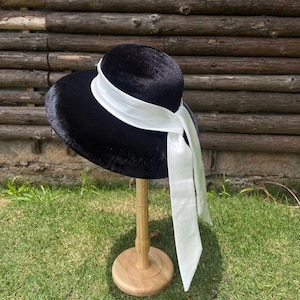 Frans elegant minimalistisch zwart fluwelen lint Hepburn-stijl retro hoge hoed kinderen