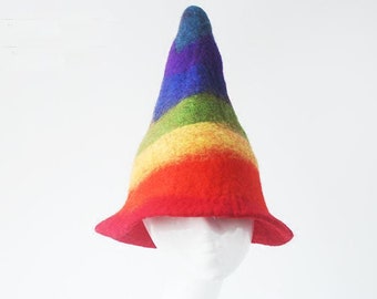 Handmade felted rainbow wizard hat Halloween Costume Hat. . Wizard Hat. Fantasy Hat. Cosplay  Hat witch hat Handmade hats Rainbow hat