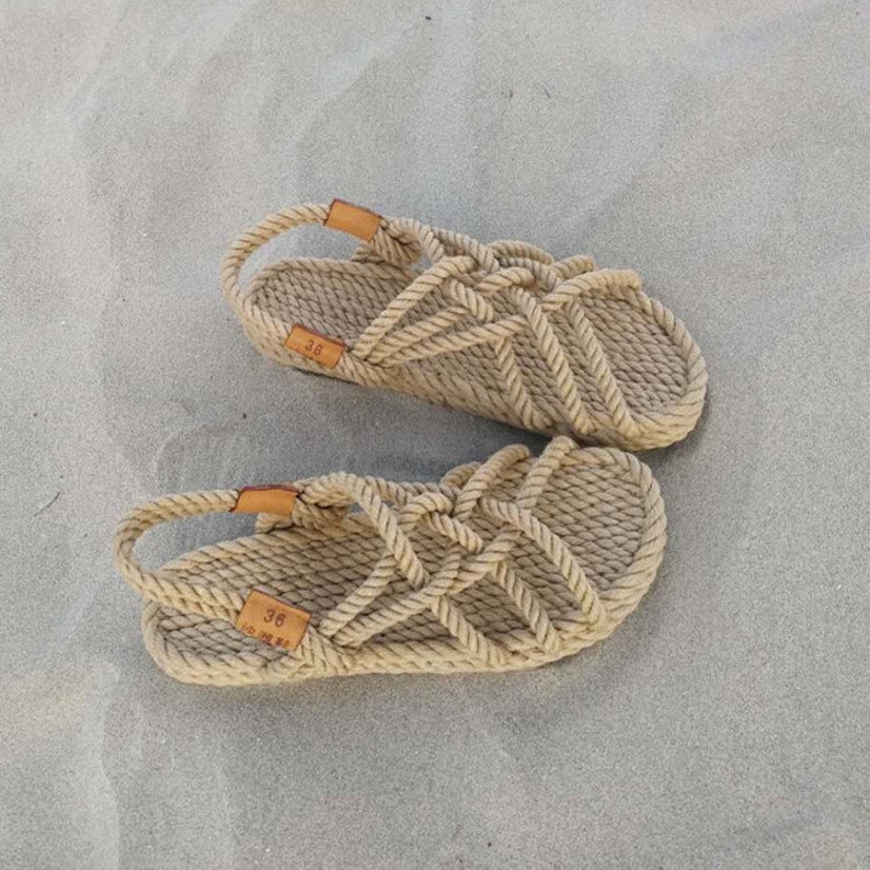 New style woven straw rope I sandals summer flat Roman student | Etsy