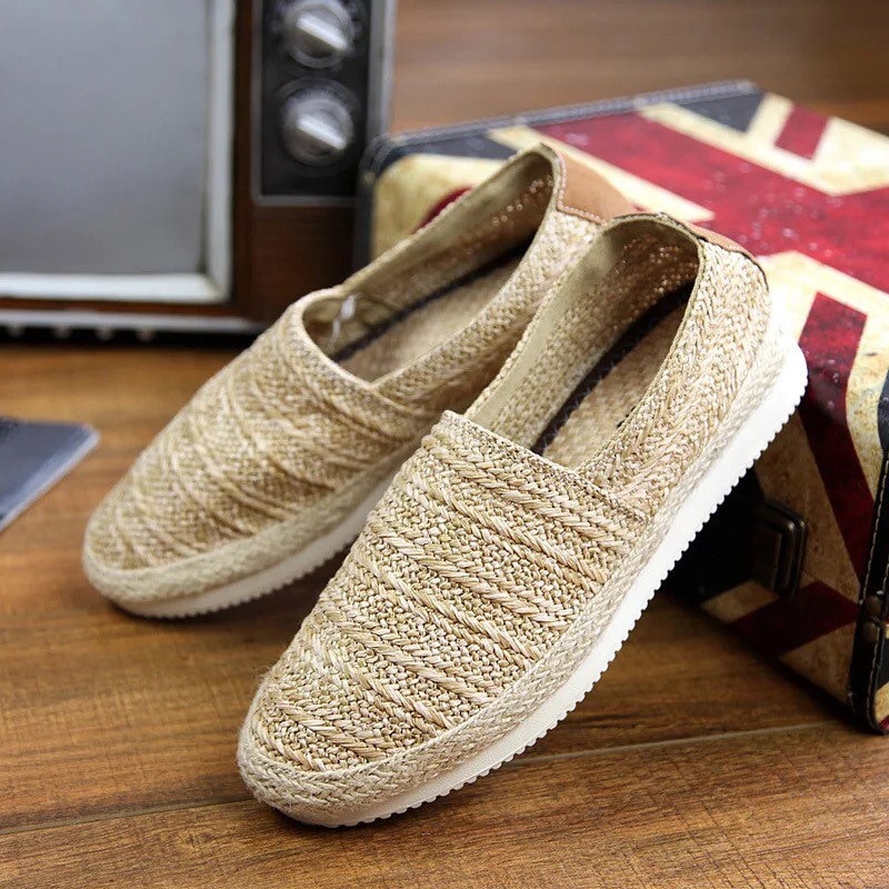 Men's shoes in summer straw shoes a pedal lazy loafers Men