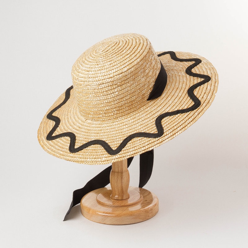 Children's Flat Straw Straw Hat With Large Brim Sun Block Etsy