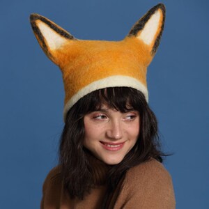 Handmade wet felt pointed ears orange fox ears hat DIY creative design autumn and winter style hats handmade felt hat