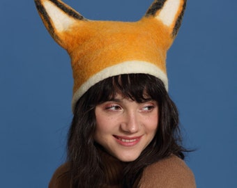 Handmade wet felt pointed ears orange fox ears hat DIY creative design autumn and winter style hats handmade felt hat