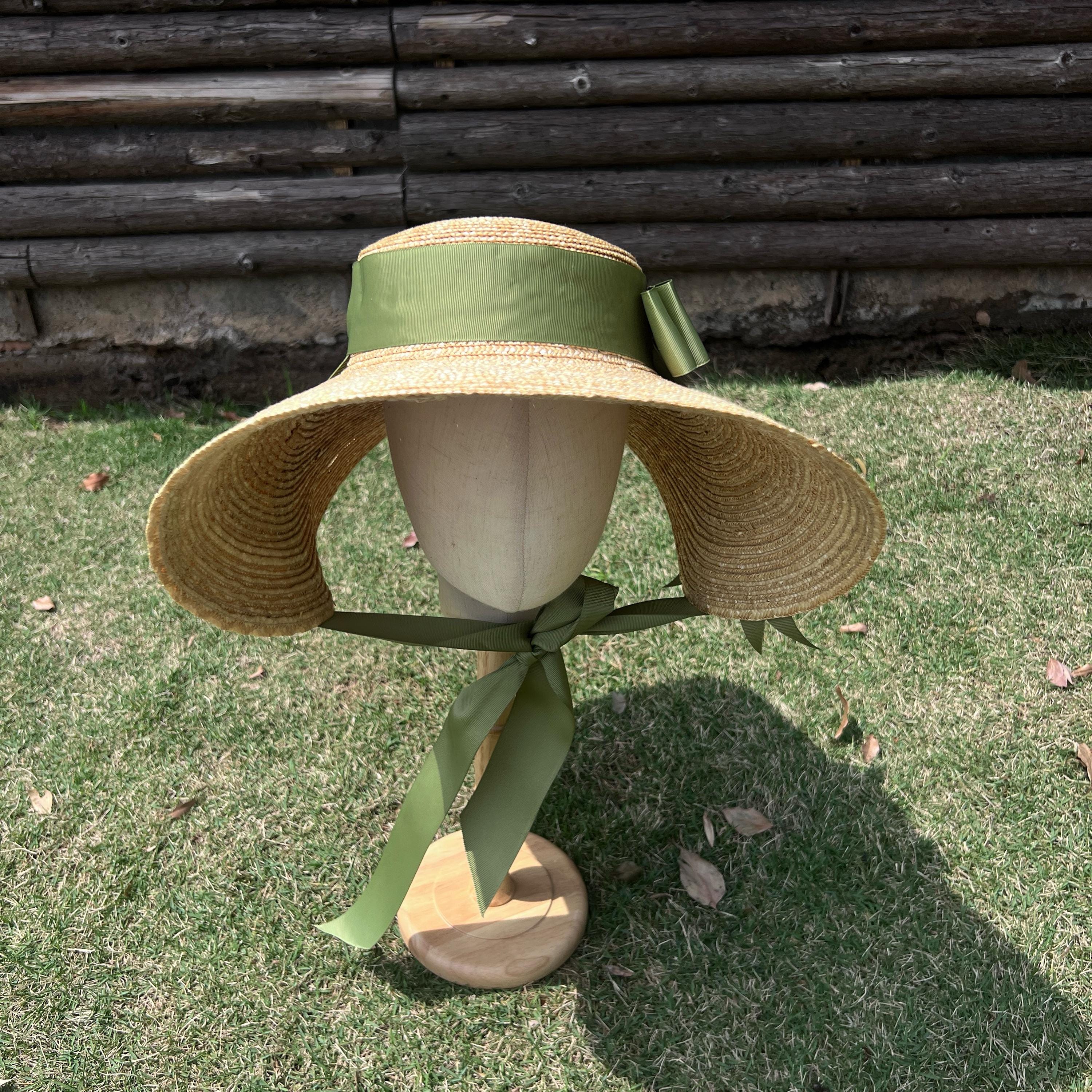 The Hatman Straw Wide-Brim Sun Hat with Green Ribbon and Silver Beaded Trim Nutria custom in Moss Green This is such a great color. I main image 2