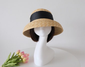 French vintage Hepburn style straw basin hat sunshade beach straw hat fisherman's hat