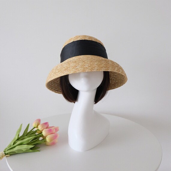 French Vintage Hepburn Style Straw Basin Hat Sunshade Beach Straw