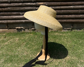 Cappello di paglia fine, cima piatta, grondaia larga, parasole, crema solare, cappello di paglia in forma