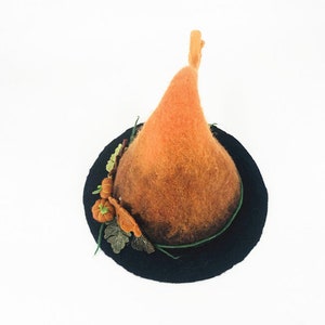Handmade felt wood pumpkin hat wool hat felt hat Hand Made Felt Witch Hat image 5