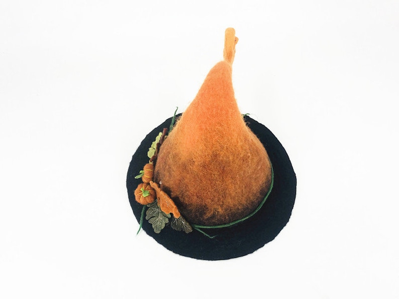 Handmade felt wood pumpkin hat wool hat felt hat Hand Made Felt Witch Hat image 5