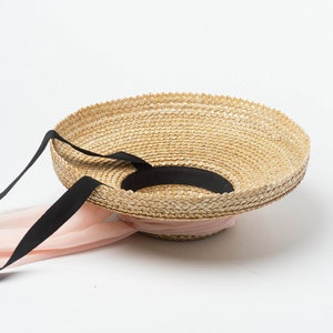 Retro plain top chiffon ribbon with wavy weave straw hat catwalk style sun hat image 7