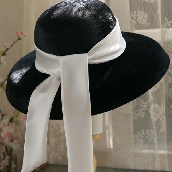 Français élégant ruban de velours noir minimaliste Hepburn style rétro top hat enfants