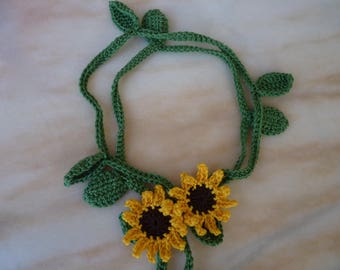 Sunflower crochet flower scarf necklace