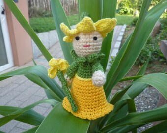 Doll flower Daffodil crochet, crochet flower fairy