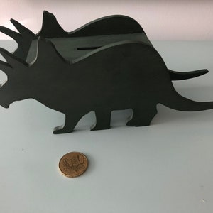 Khaki Triceratops Dinosaur Wooden Piggy Bank for Children&#39;s Room Decoration