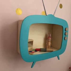 Étagère Télé vintage en bois, décoration murale pour chambre d'enfant, Grand Modèle. image 8