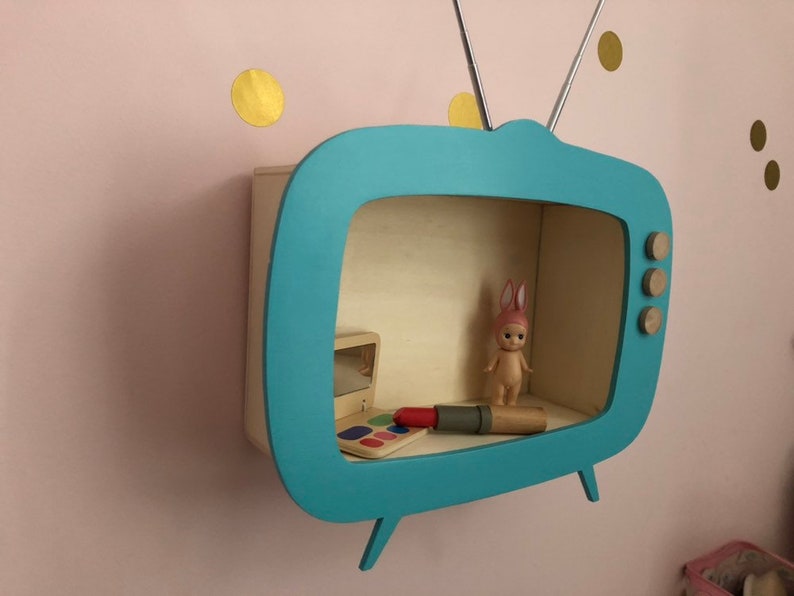 Étagère Télé vintage en bois, décoration murale pour chambre d'enfant, Grand Modèle. image 8