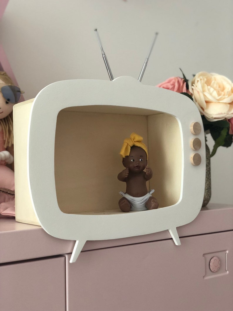 Étagère Télé vintage en bois, décoration murale pour chambre d'enfant, Grand Modèle. image 3