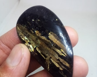 very rare greenland nuummite with unique fires - #360 - hand cut and polished - closed mines -