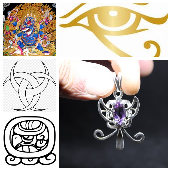 pendentif amethyste et argent 925  - fait main - #23 - symboles archetypes