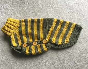 Ready to post - Stripy, chunky whippet jumper, handknit