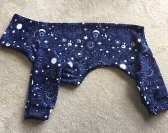 Ready to post - Zodiac print, fleece onesie for XL whippet or small lurcher