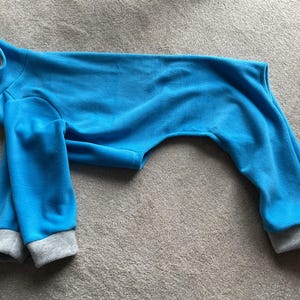 Cosy, turquoise fleece pjs for small greyhound