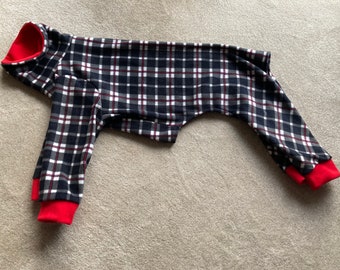 Ready to post - Cosy, plaid with red fleece pjs for L greyhound