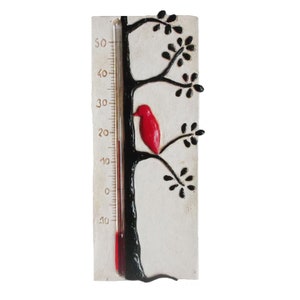 thermometer with a bird on a tree branch, scandinavian design thermometer,  pastel colored thermometer,  scandinavian decoration