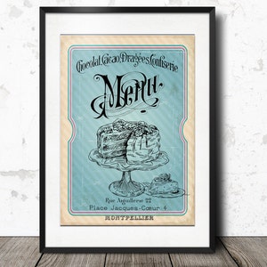 Französisches Dessert Menü Retro Cottage Wandkunst: Bäckerei & Kuchen Küchenkunst - Vintage französische Etiketten druckbares Dekor - sofortiger digitaler Download