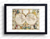 18th Century Antique World Map Double Hemisphere Digital Print - Vintage Wall Art Print Printable Graphics - INSTANT Digital Download.