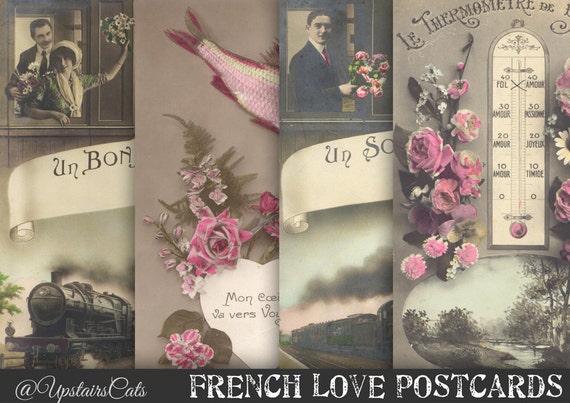 French Love Postcards Pack Of 4 Amour Ephemera Vintage Etsy