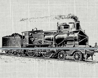 Vintage Train Locomotive Steam Engine Clipart - Antique Steam Train Locomotive Digital Graphics Printable Image - Instant Digital Download
