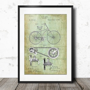 1890 Bicycle Patent Art Print, Vintage Mechanical Art - A3 & A4 sizes - Engineering Invention Patent Poster, Instant Digital Download