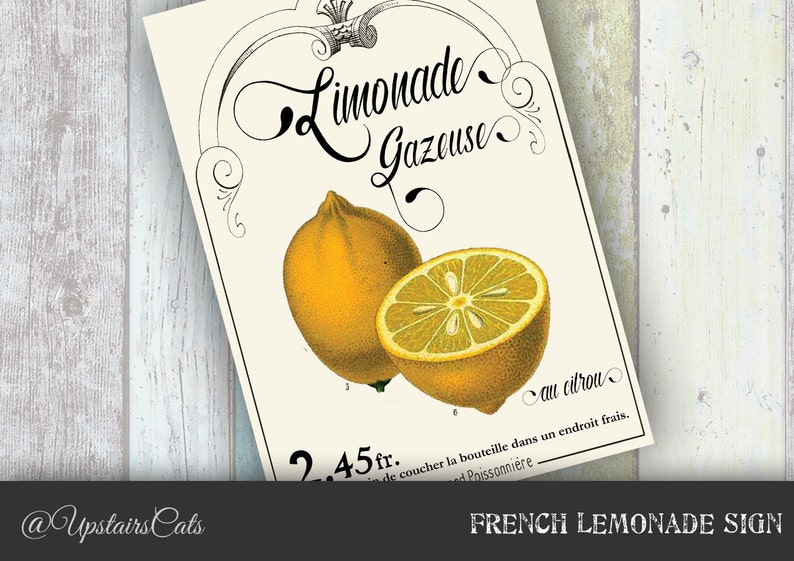 French Lemonade Vintage Sign Lemon Fruits Menu Kitchen Wall Art