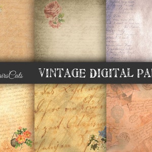 Ephemera Papier 6 Pack - Jahrgang digitalem Papier Set - Digitale alte Jahrgang Hintergrundpapier - Cottage schick Papiere sofortige Download Druckversion