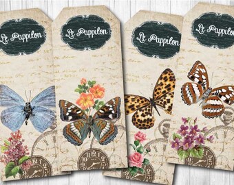 Vintage Butterfly Bookmarks - 2.5 x 6" - Digital Collage Sheet 4 Labels / Tags - Antique Victorian Butterfly Illustration - Digital Download