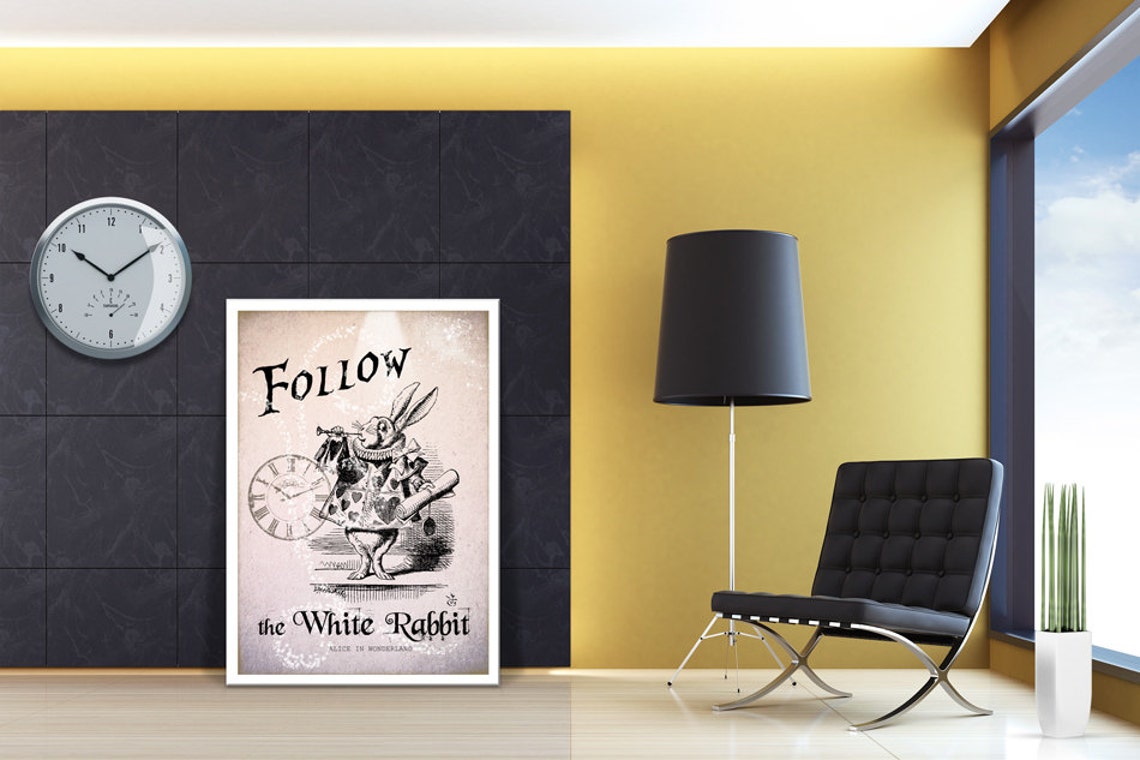 Alice in Wonderland Large Wall Art Follow the White Rabbit Etsy