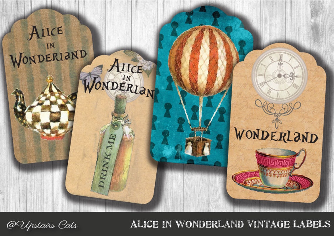 Alice in Wonderland Vintage Printable Digital Tags / Labels Digital ...